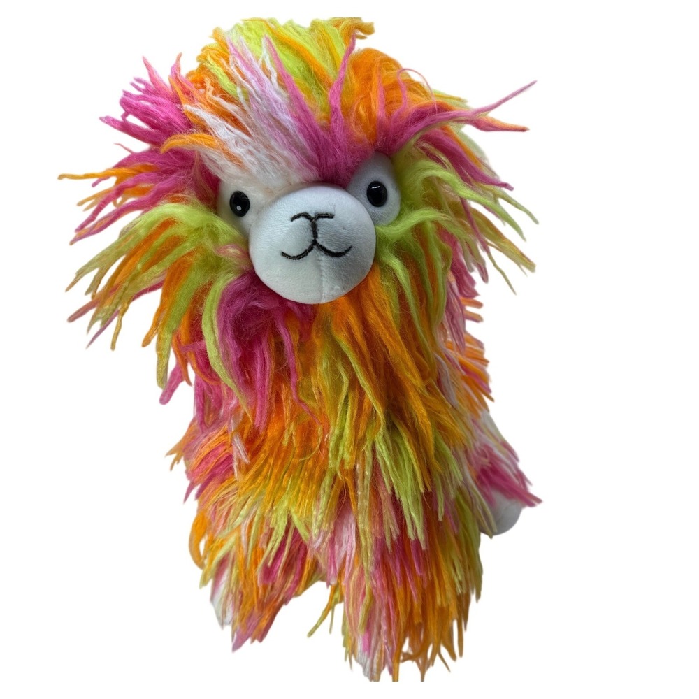 Jellycat Fiesta Llama Medium 13" Neon Rainbow Shaggy Plush Retired Rare